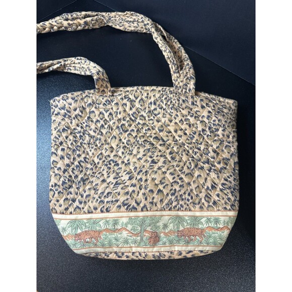 Naples Bag Co. Quilted Tote Bag Leopard Jungle Print Braided Handles 13x12x4 - Picture 5 of 10